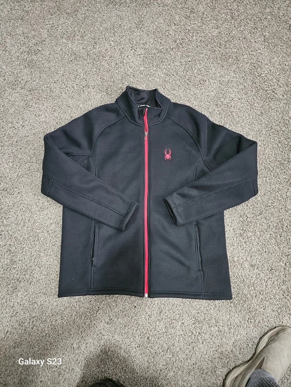 Spyder Men's Black Jacket with Red Zip and Logo